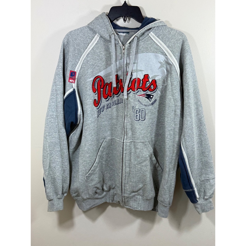 NFL New England Patriots Men's 3XL Gray Full Zip Hoodie Embroidered Y2K